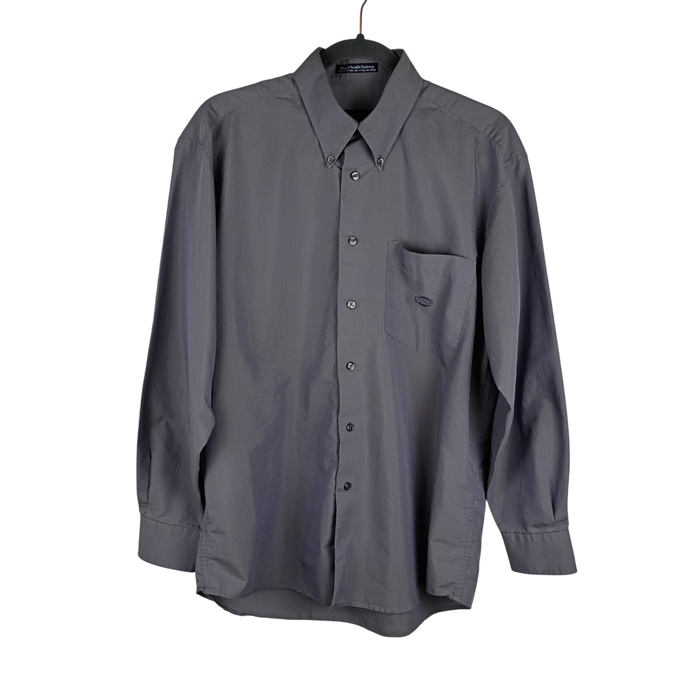 Oscar de la Renta Mens Button Down Shirt Gray Long Sleeve Cotton Blend Medium